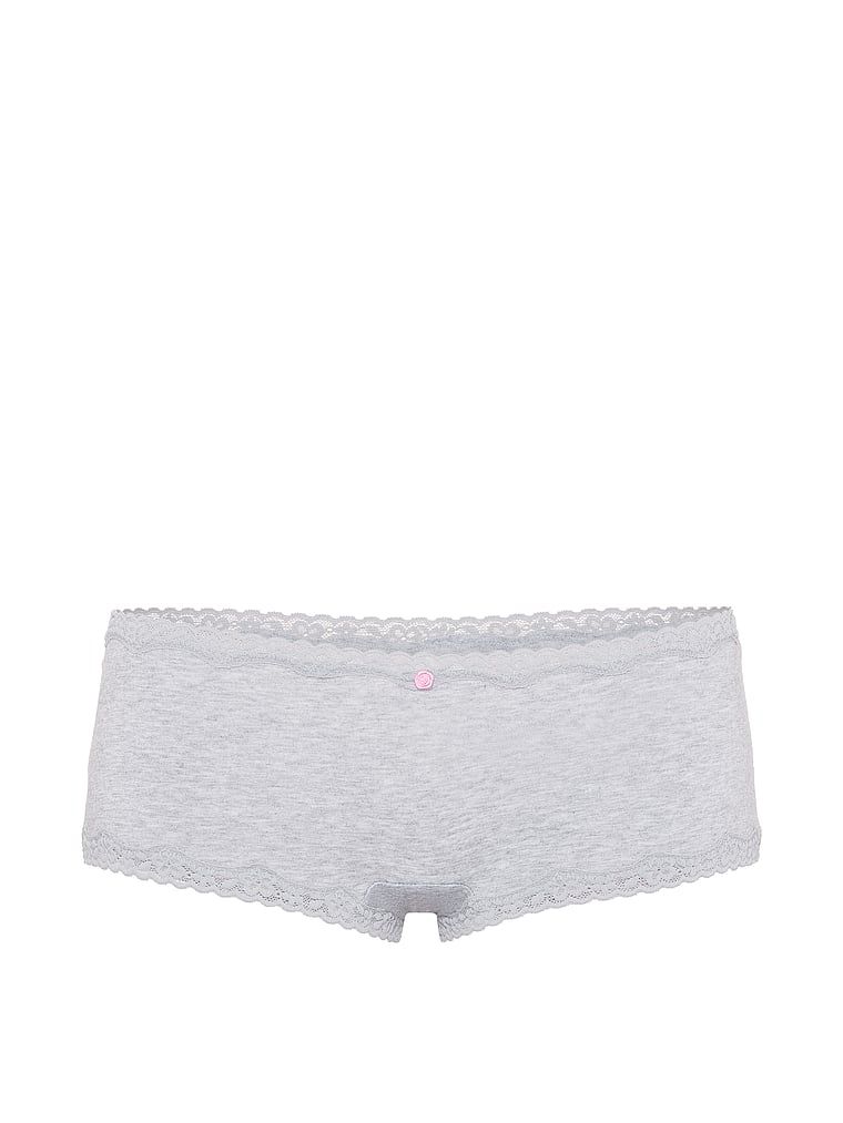 Pantaloni scurți de bumbac cu dantelă pe margini: Boyshort cu margini din dantelă. Produsul este de culoare gri și provine din colecția Lace Trim.