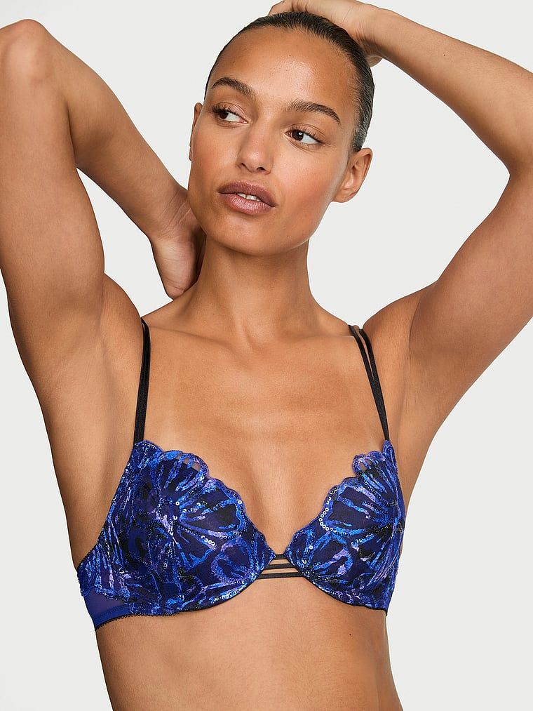Very Sexy Sutien Demi cu decolteu adânc, cu căptușeală subțire, cu broderie din paiete imprimeu Party Floral