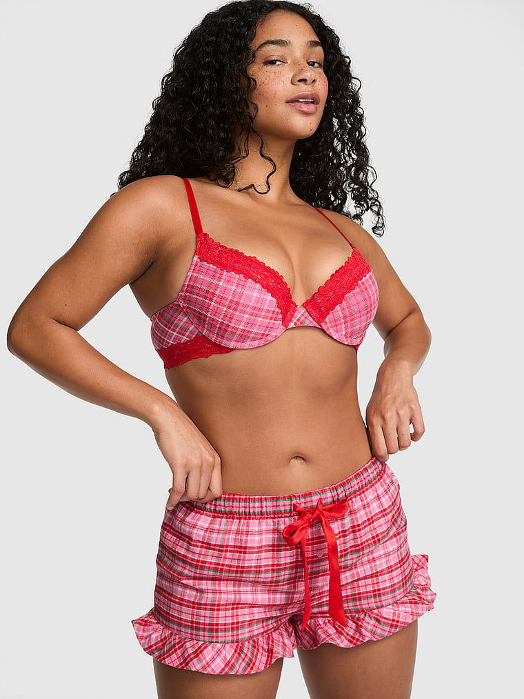 PINK Pantaloni scurți de pijama Favorite Flannel cu volan