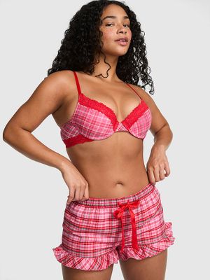PINK Pantaloni scurți de pijama Favorite Flannel cu volan