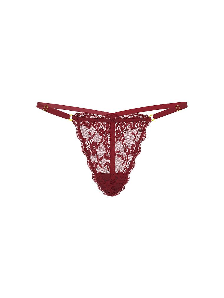 Tanga din dantelă cu curele reglabile din dantelă V-String. Produsul este de culoare roșie și provine din colecția Dream Angels.