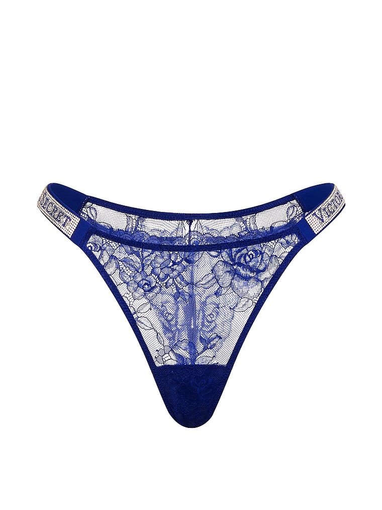 Chiloți brazilieni din dantelă cu dungi braziliene Shine Strap. Produsul este albastru și provine din colecția Very Sexy.