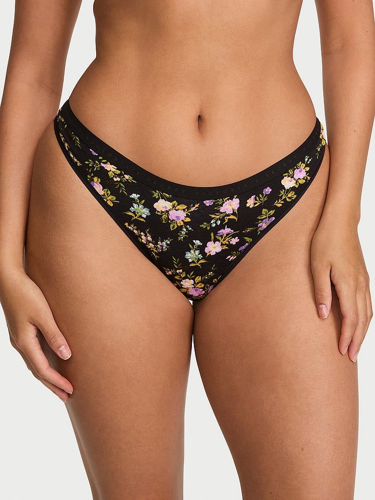Victoria's Secret Chiloți Tanga cu talie înaltă din bumbac elastic