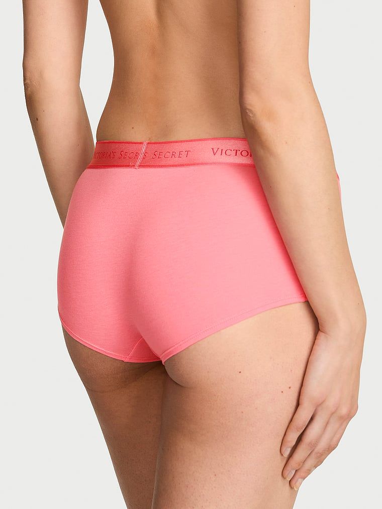 Pantaloni scurți din bumbac cu logo-ul la talie Boyshort. Produsul este roz și provine din colecția Bumbac.