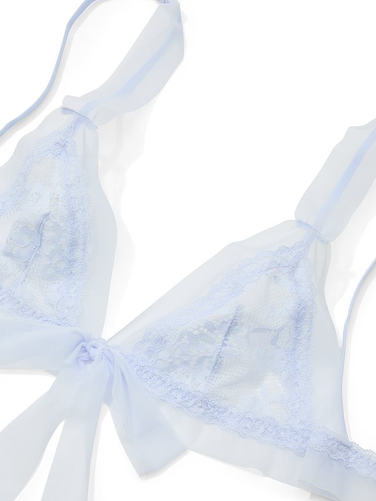 Bralette bralet realizat din dantelă și plasă din plasă. Produsul este albastru și provine din colecția Dream Angels.