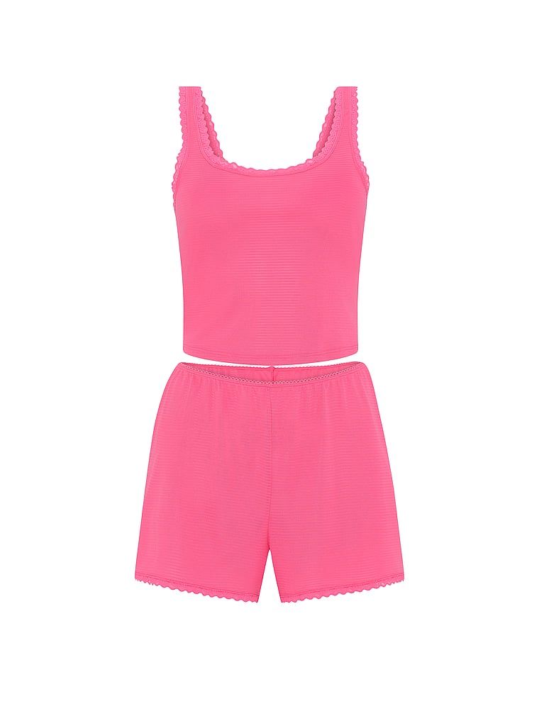 Set de dormit din bumbac - top și pantaloni scurți Shadow Stripe. Produsul este roz și provine din colecția Victoria's Secret.