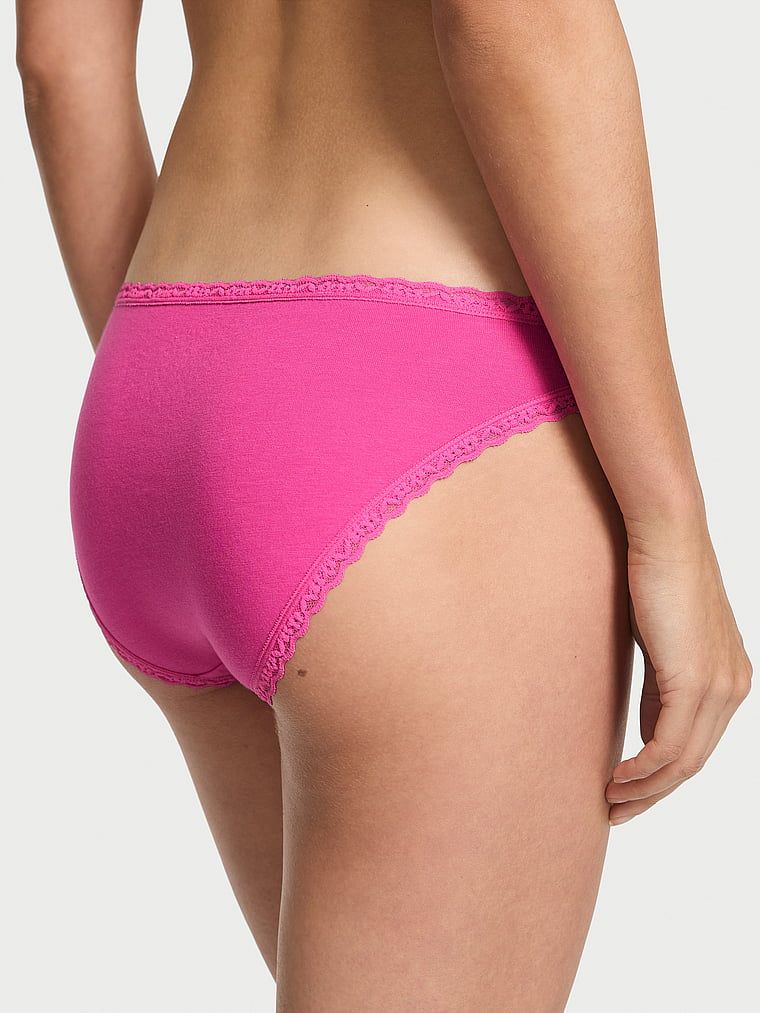 Chiloți din bumbac cu dantelă Lunghi-Trim Bikini. Produsul este roz și provine din colecția Lacie.