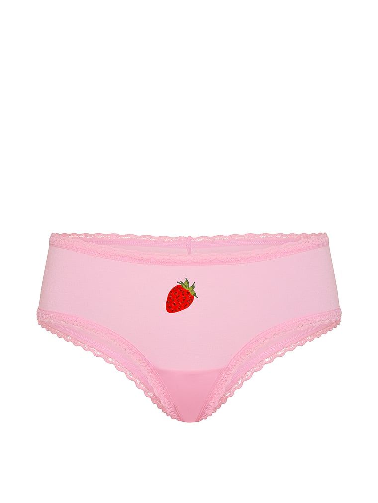 Chiloți de bumbac cu dantelă pe margini, dantelă-talie obraznică. Produsul este roz și provine din colecția Lace Trim.