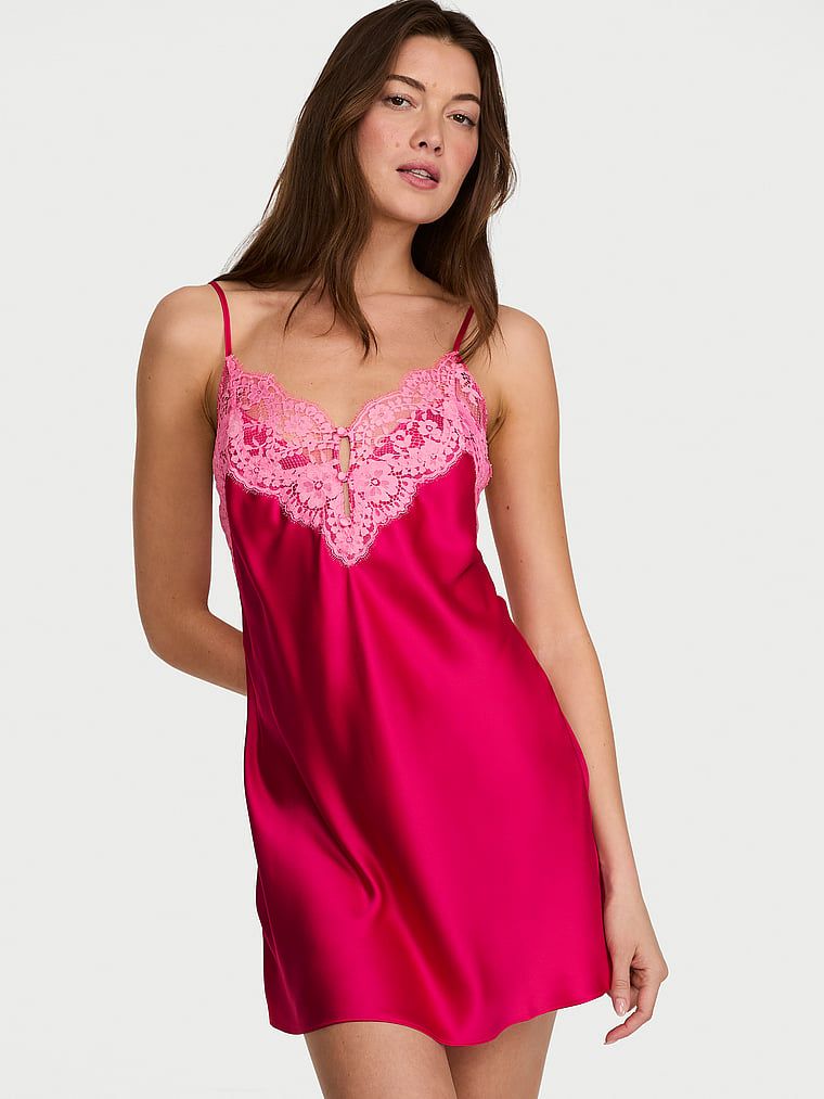 Dream Angels Rochie tip furou scurtă, din satin, cu margini din dantelă