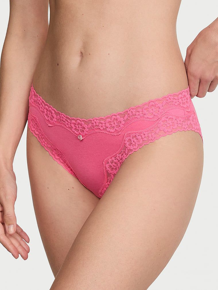 Lace Trim Chiloți Bikini din bumbac, cu talie din dantelă