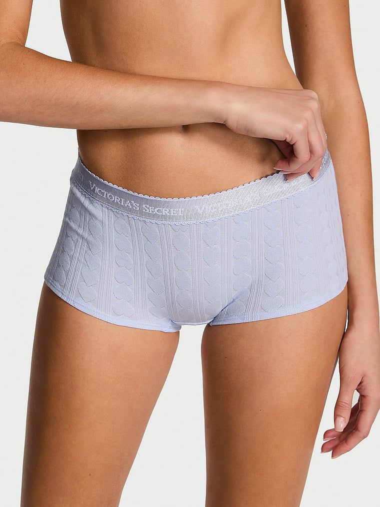 Cotton Chiloți Boyshort din pointelle cu inimi, cu logo