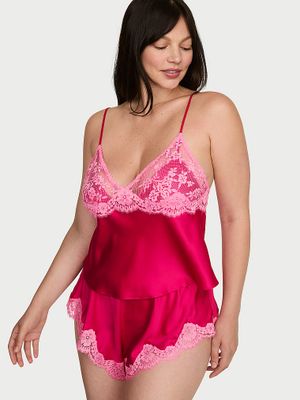 Dream Angels Set pantaloni scurți evazați și maiou din satin cu margini din dantelă