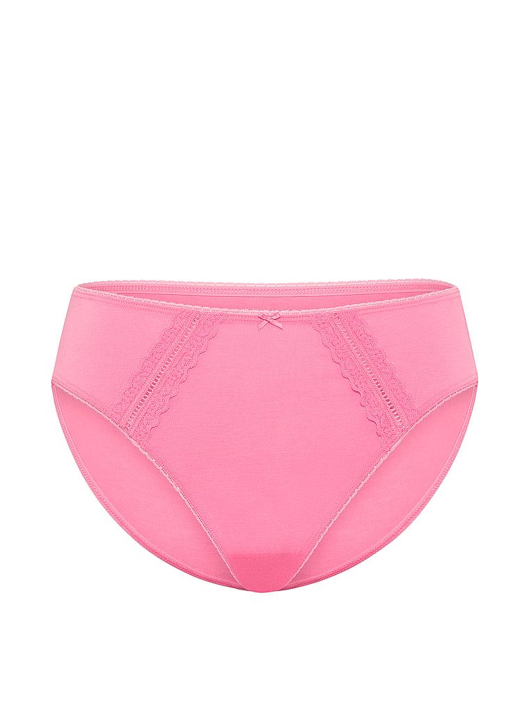 Chiloți din bumbac cu inserții Lace-Trim. Produsul este roz și provine din colecția Victoria's Secret.