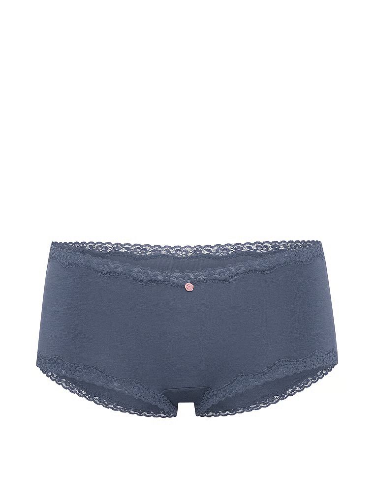 Pantaloni scurți de bumbac cu dantelă pe margini: Boyshort cu margini din dantelă. Produsul este albastru și provine din colecția Lace Trim.