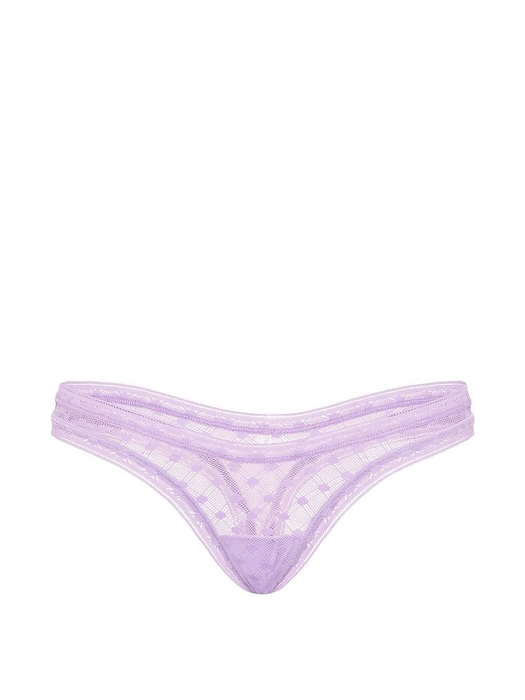Tanga Dot Geo Ultra-Mini Scoop din dantelă. Produsul este de culoare mov și provine din colecția Lacie.