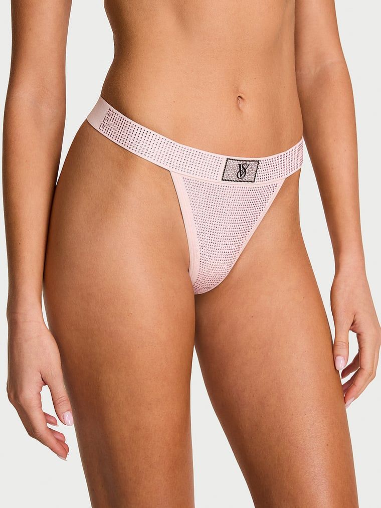 Tanga din bumbac cu paiete și logo Shine strălucitor. Produsul este de culoare roz și provine din colecția Cottumbac.