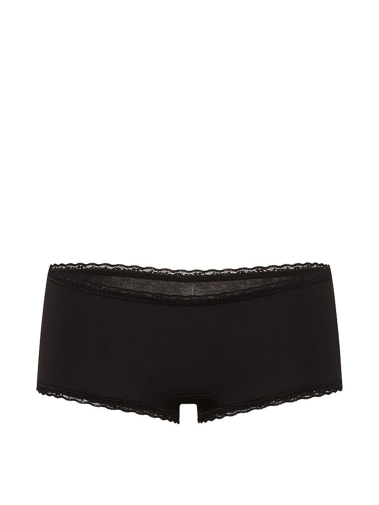 Pantaloni scurți de bumbac cu dantelă pe margini: Boyshort cu margini din dantelă. Produsul este negru și provine din colecția Lace Trim.
