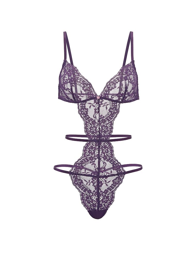 Body din dantelă cu dungi Dare to Dream. Produsul este de culoare mov și provine din colecția Dream Angels.