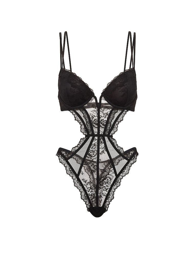 Body din dantelă cu umplutură push-up. Produsul este negru și provine din colecția Very Sexy.