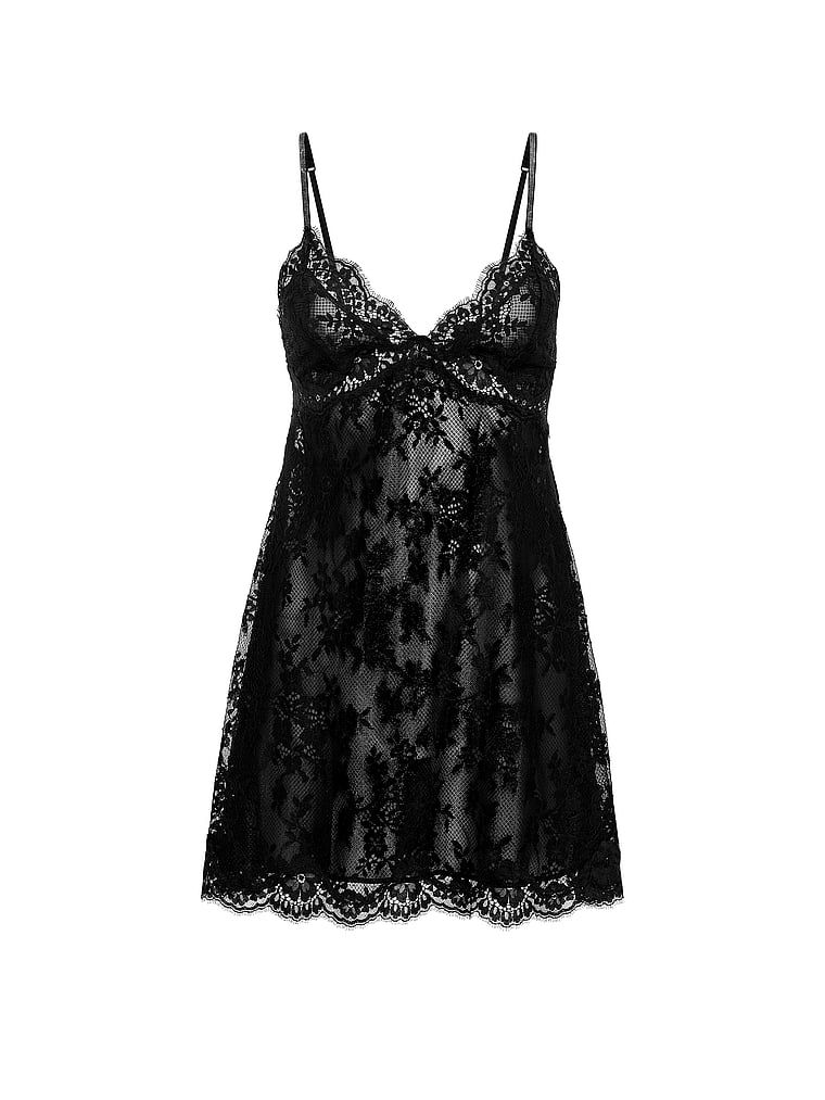 Rochie mini Twinkle Strap Slip cu bretele lucioase. Produsul este negru și face parte din colecția Dream Angels.