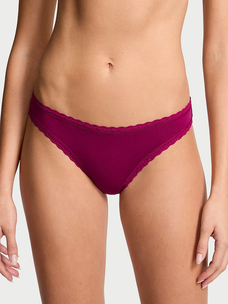 Chiloți din bumbac cu dantelă Lunghi-Trim Bikini. Produsul este roz și provine din colecția Lacie.