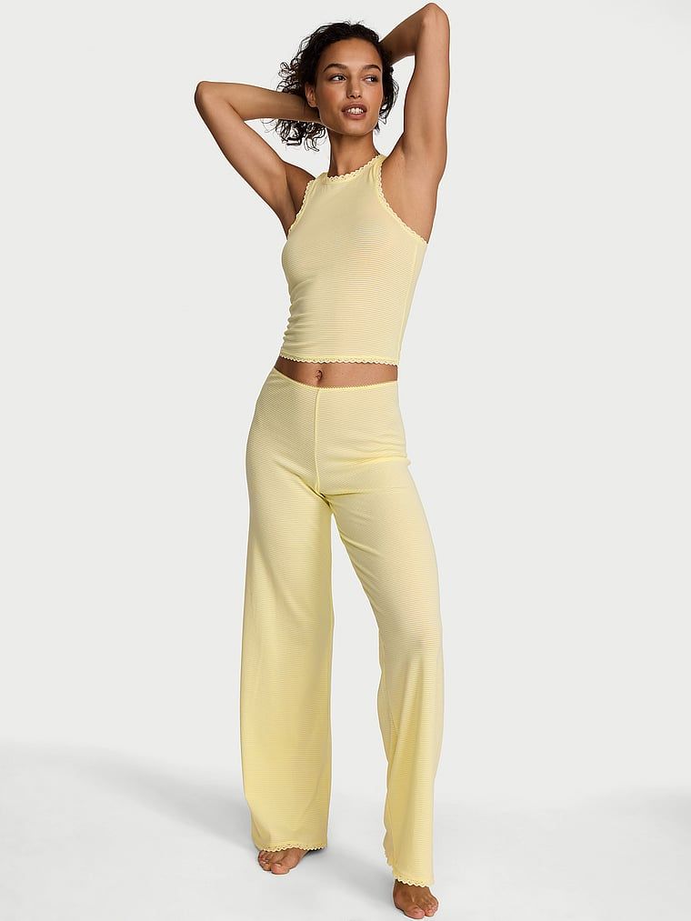 Victoria's Secret Set maiou și pantaloni, din bumbac, cu dungi în nuanțe de gri