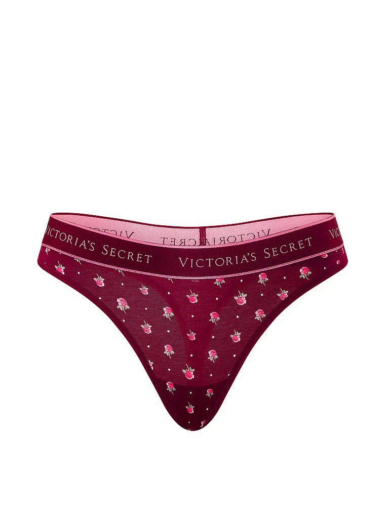 Tanga de bumbac cu logo la talie. Produsul are o culoare florală și provine din colecția Bumbac.