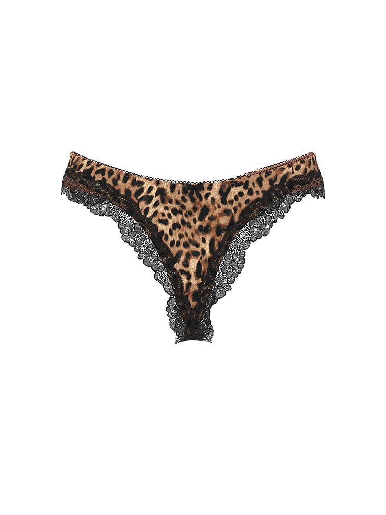 Tanga cu decolț înalt al lui Tease. Produsul are imprimeu color și provine din colecția Victoria's Secret.