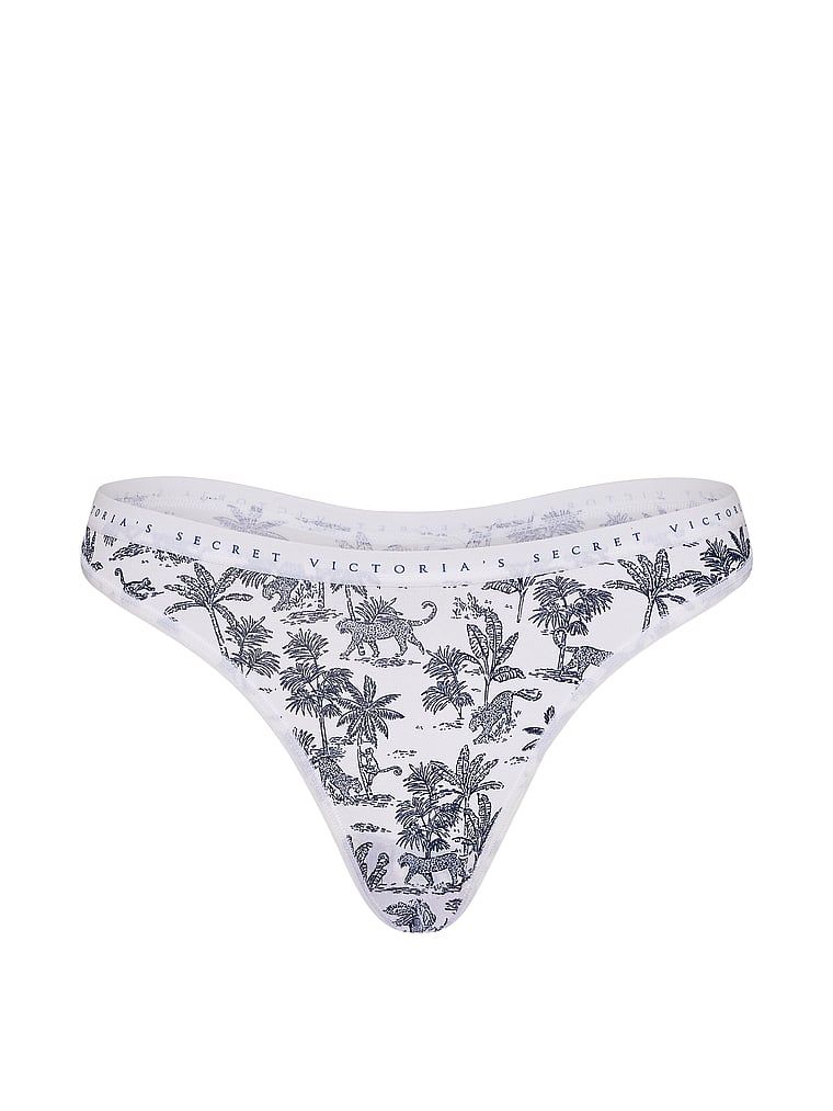 Tanga de bumbac cu picior înalt. Produsul este modelat și provine din colecția Victoria's Secret.