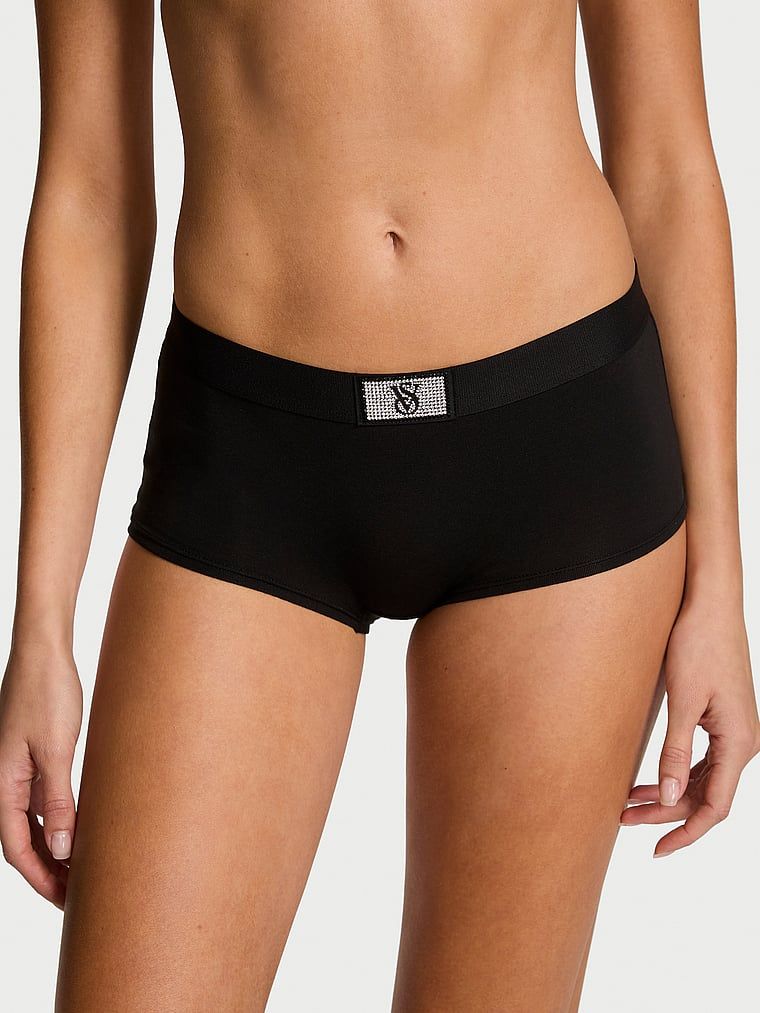 Pantaloni scurți din bumbac cu sigla Shine Patch strălucitor. Produsul este negru și provine din colecția Bumbac.