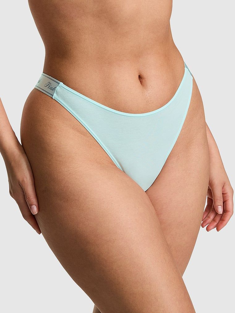 Logo Shine cu tăietură înaltă Tanga Chilot din bumbac