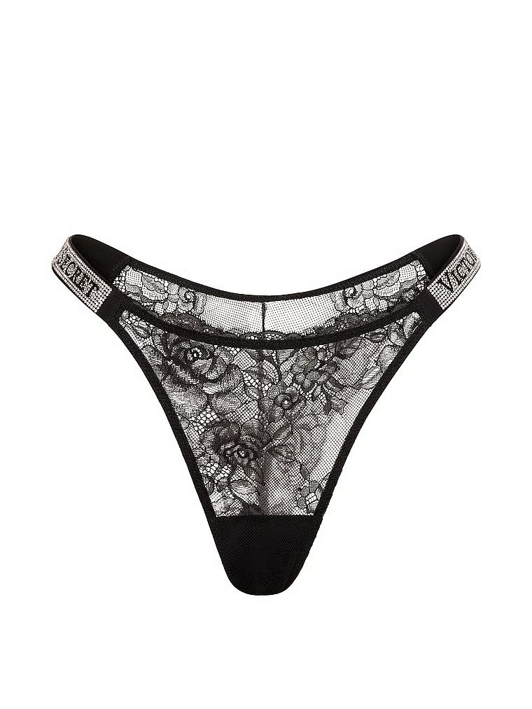 Chiloți brazilieni din dantelă cu dungi braziliene Shine String. Produsul este negru și provine din colecția Very Sexy.