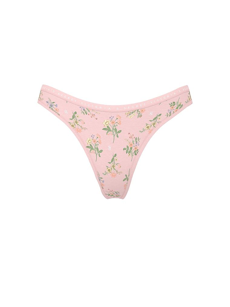 Tanga de bumbac cu picior înalt. Produsul are un model floral și provine din colecția Victoria's Secret.