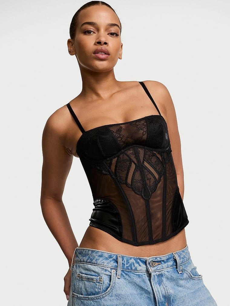 Very Sexy Top corset cu broderie transparentă tip Raze X