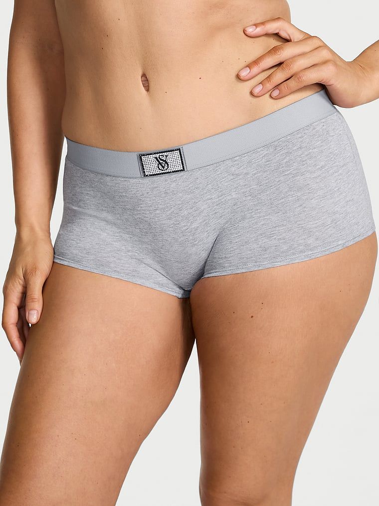 Pantaloni scurți din bumbac cu sigla Shine Patch strălucitor. Produsul este de culoare gri și provine din colecția Bumbac.