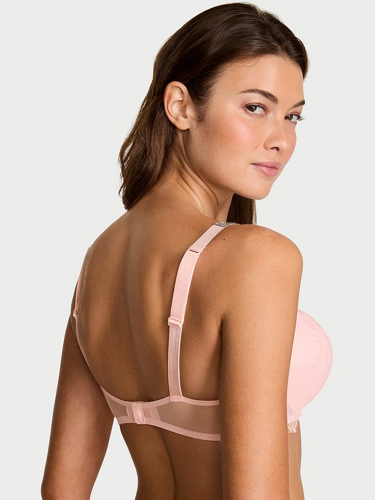 Sutien cu dantelă push-up pentru 2 mărimi Bombshell Shine Strap. Produsul este de culoare roz și provine din colecția Very Sexy.