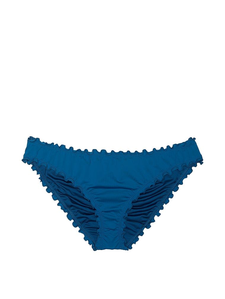 Partea de jos de bikini Cheeky încrețită esențială. Produsul este albastru și provine din colecția Victoria's Secret Swim.
