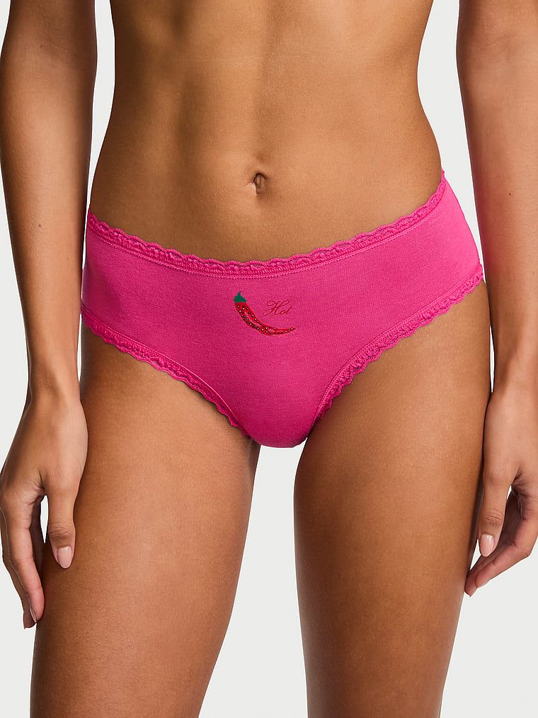 Lace Trim Chiloți Cheeky din bumbac cu talie din dantelă