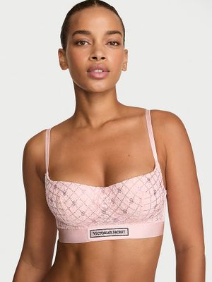 T-shirt Sutien Balconette din dantelă cu logo strălucitor și căptușeală subțire