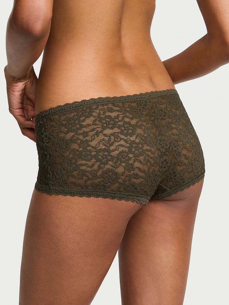 Pantaloni scurți din dantelă, pantaloni scurți cu talie joasă Boyshort. Produsul este de culoare verde și provine din colecția Lacie.