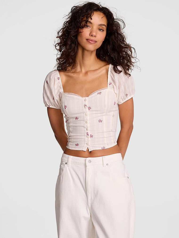 Top corset cu mâneci bufante