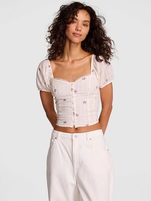 Top corset cu mâneci bufante