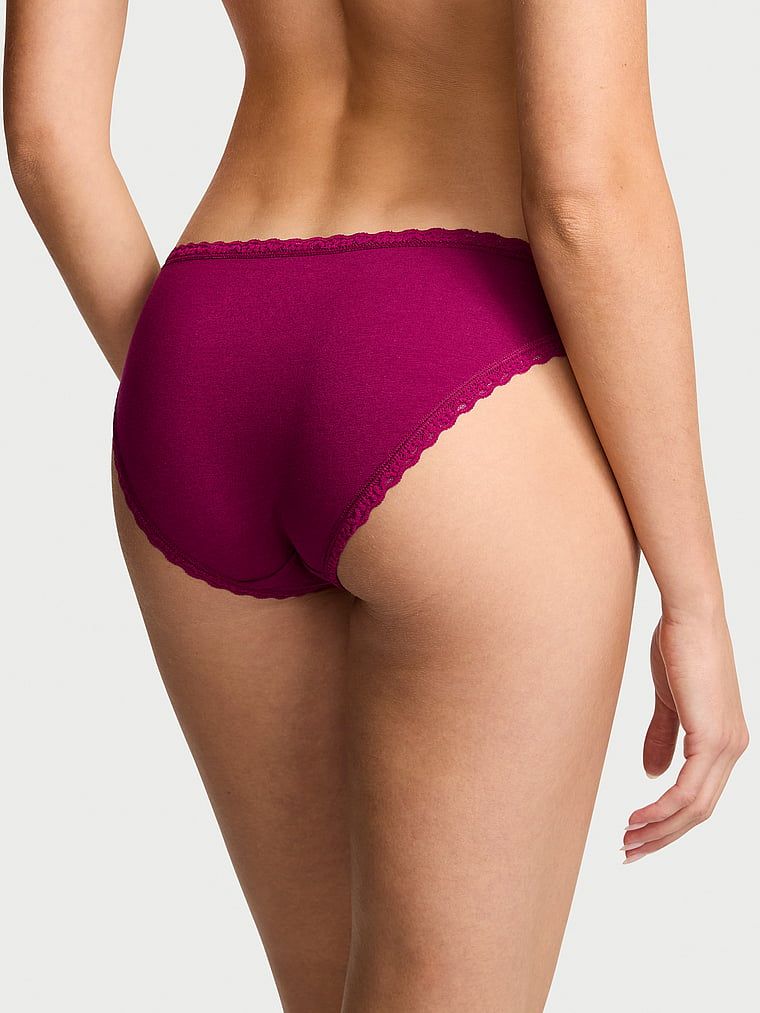 Chiloți din bumbac cu dantelă Lunghi-Trim Bikini. Produsul este roz și provine din colecția Lacie.