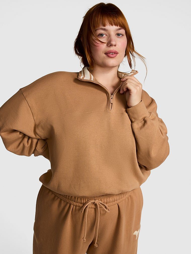 Pulover cu jumătate de fermoar din material Ivy Fleece