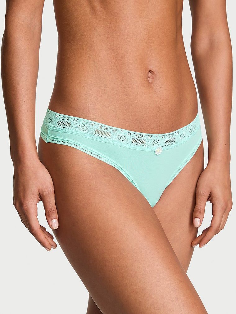 Lace Trim Chiloți Tanga din bumbac, cu margini din dantelă