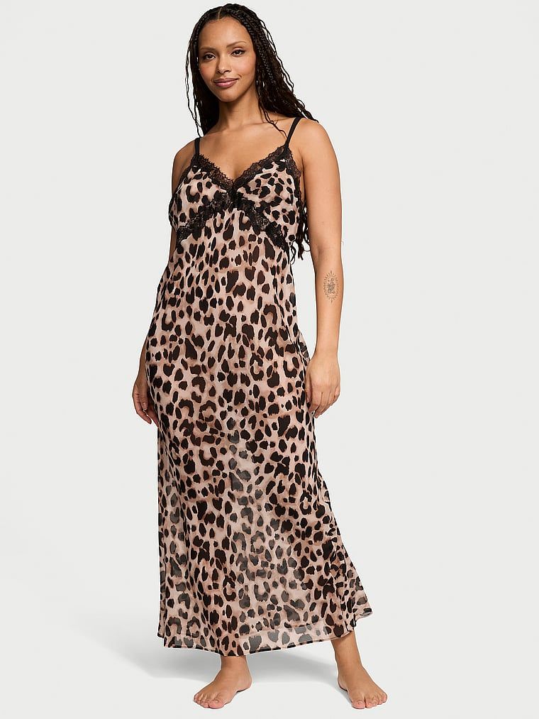 Victorias Secret Rochie tip furou lungă din șifon cu imprimeu leopard