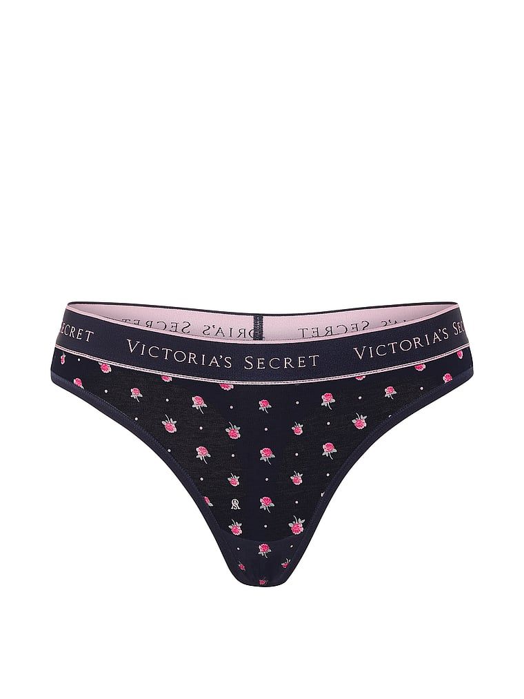 Tanga de bumbac cu logo la talie. Produsul are o culoare florală și provine din colecția Bumbac.