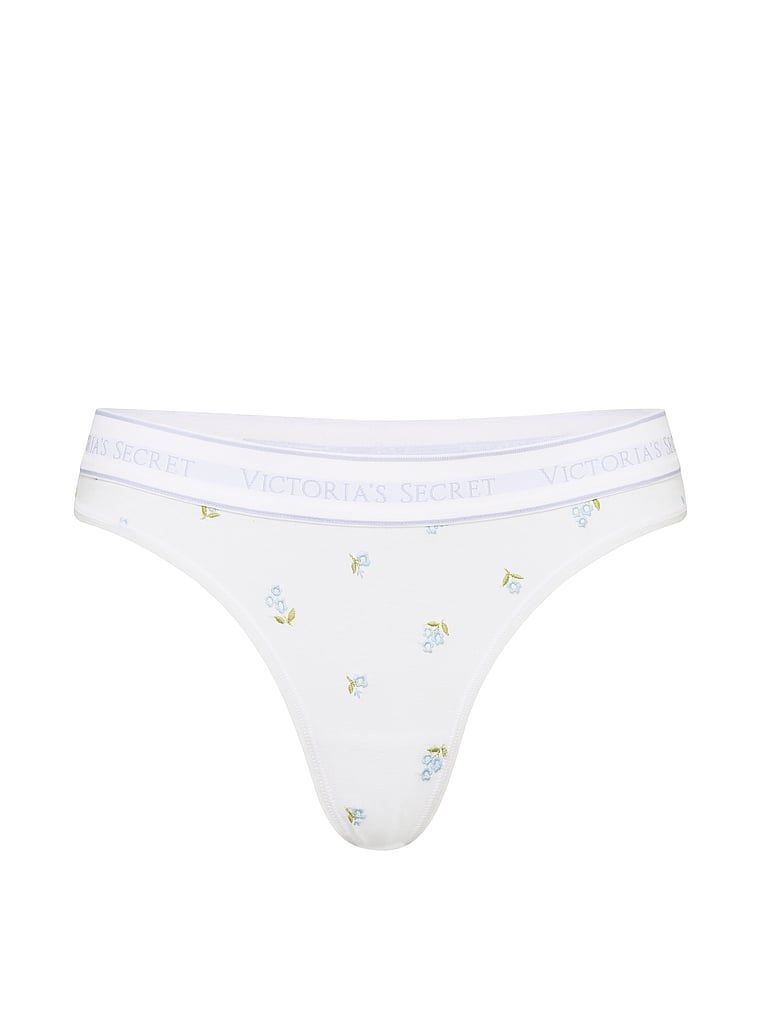 Tanga de bumbac cu broderie și logo. Produsul este modelat și provine din colecția Bumbac.