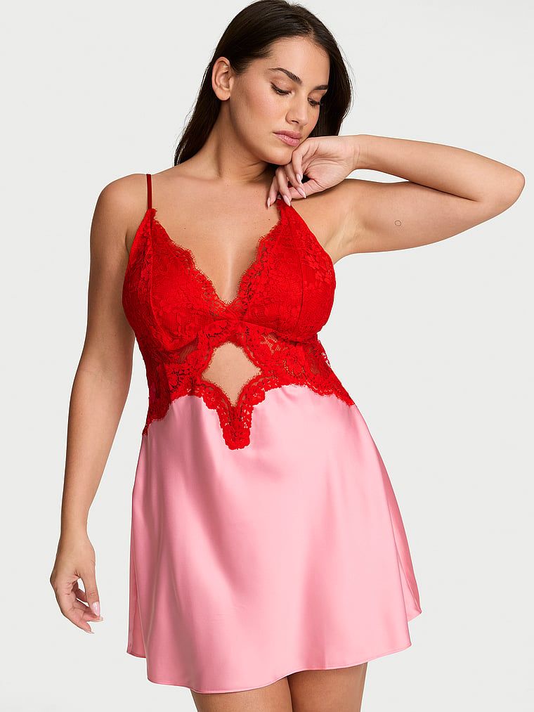 Dream Angels Rochie tip slip cu decupaje, din dantelă și satin