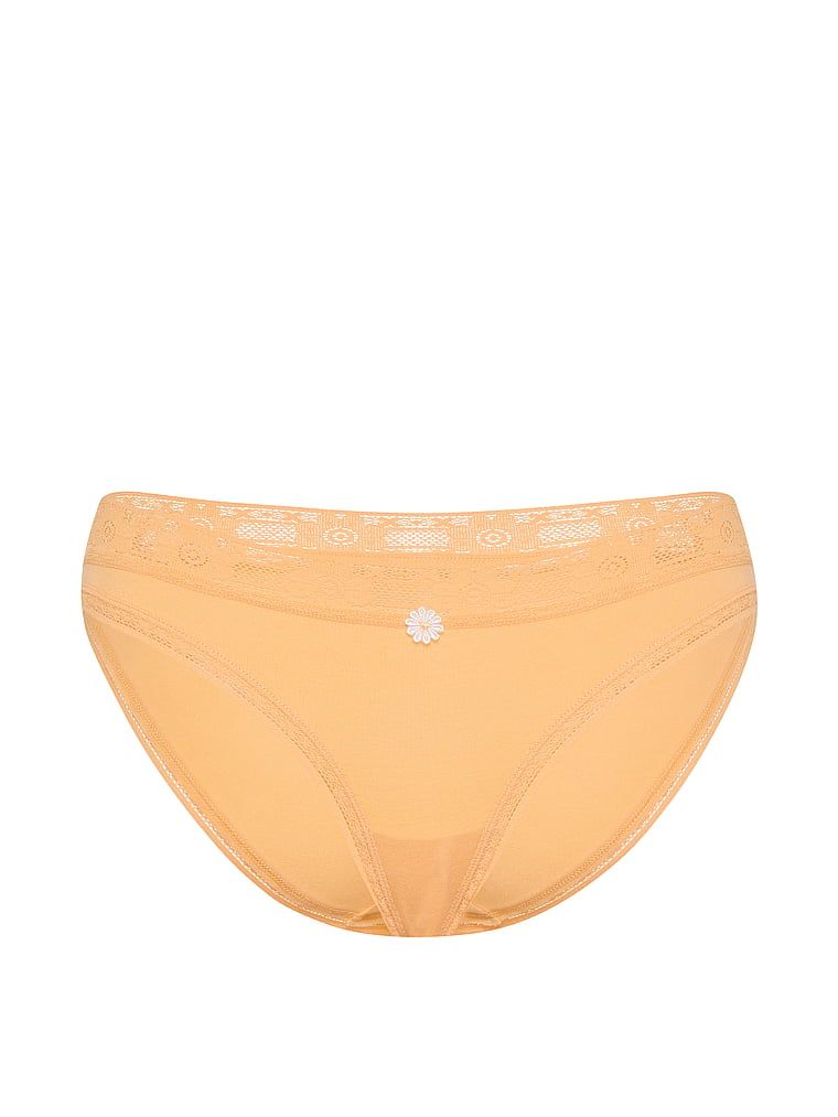 Chiloți din bumbac cu dantelă croșetată Bikini Produsul este galben și provine din colecția Lace Bord.
